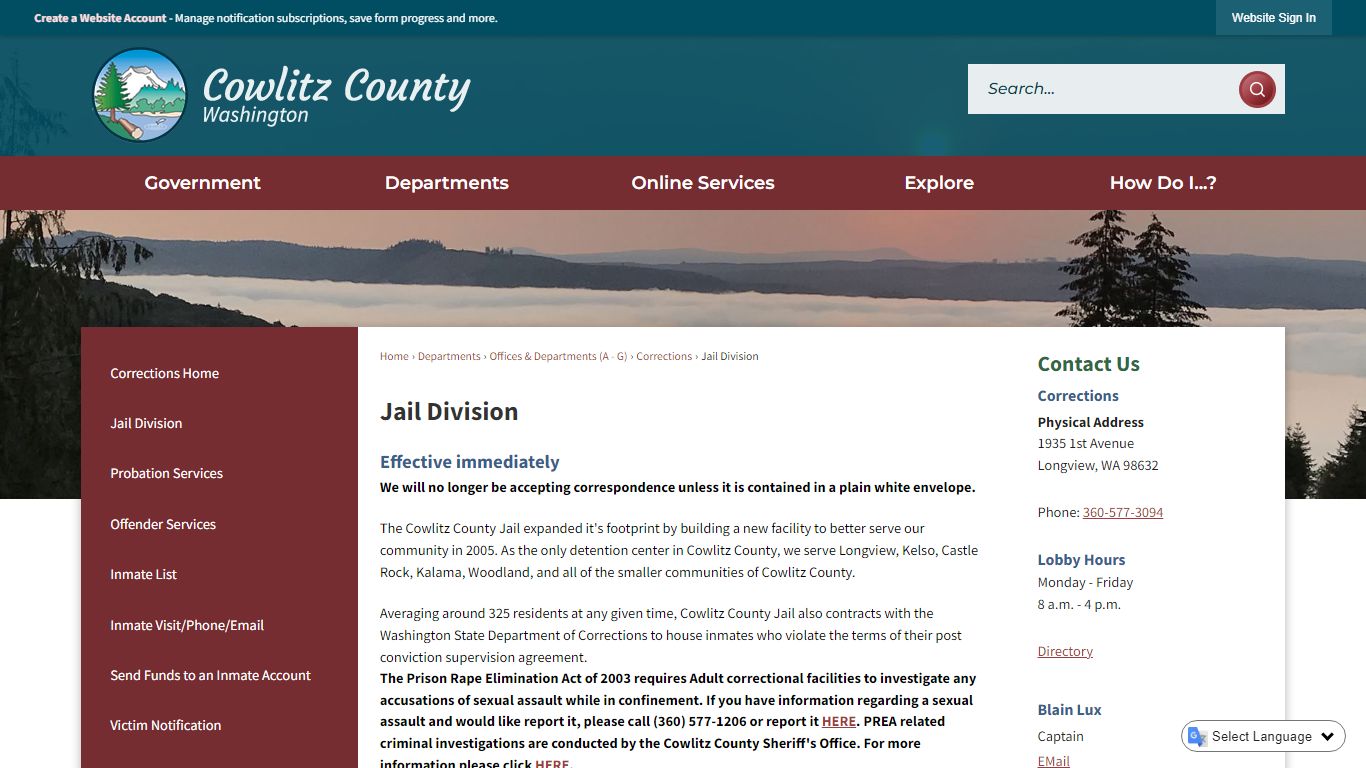 Jail Division | Cowlitz County, WA - Official Website